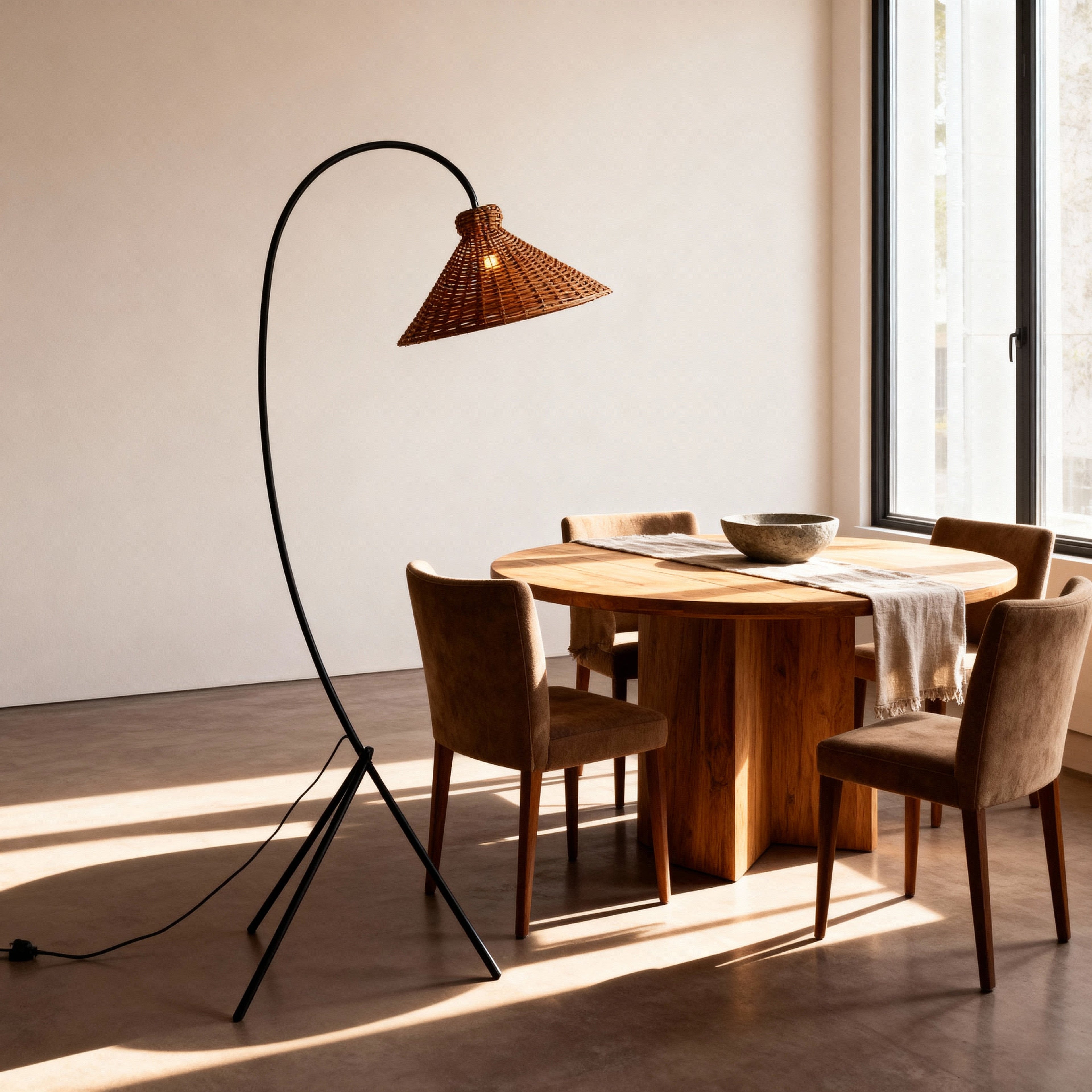 Arc Floor Lamp | Tripod Design with Rattan Cone Shade | Elegant Lighting for Cozy Ambiance 4