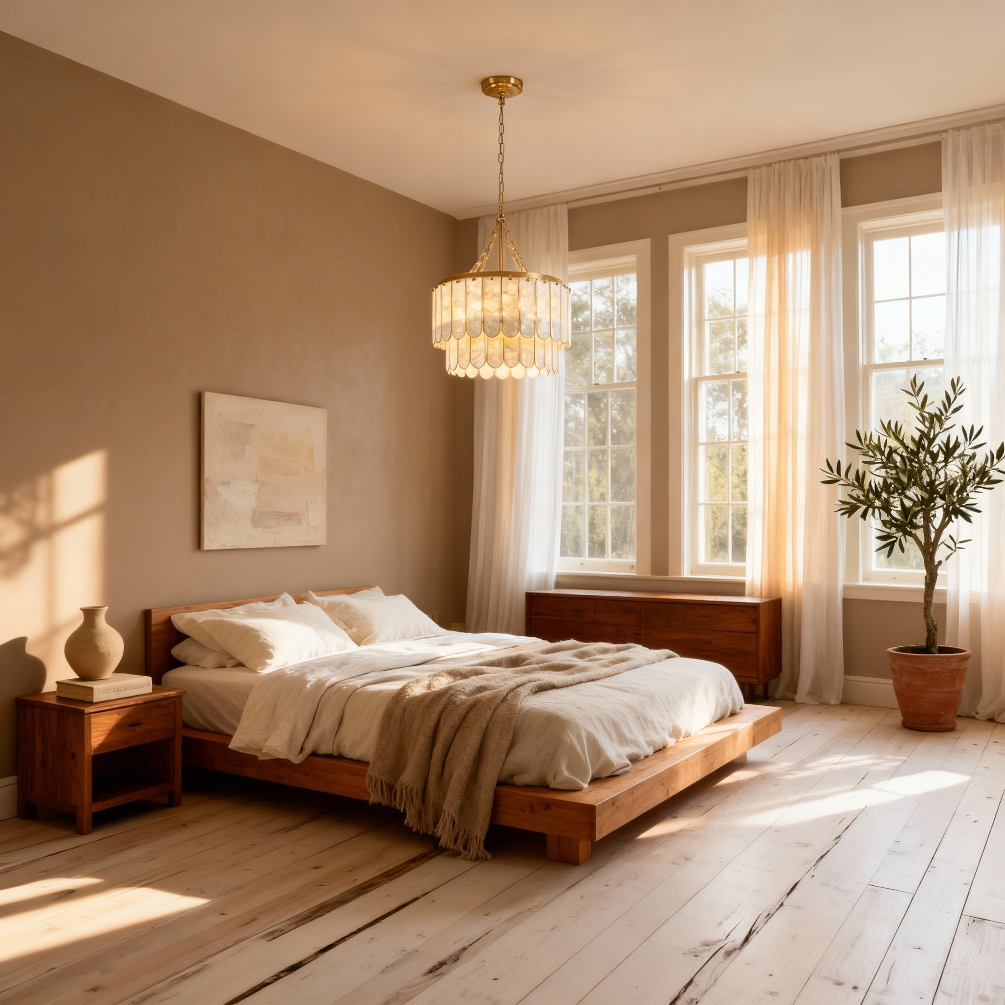 Capiz Shell Chandelier | Tiered Design with Warm Brass Frame | Elegant Lighting for Dining Rooms 7