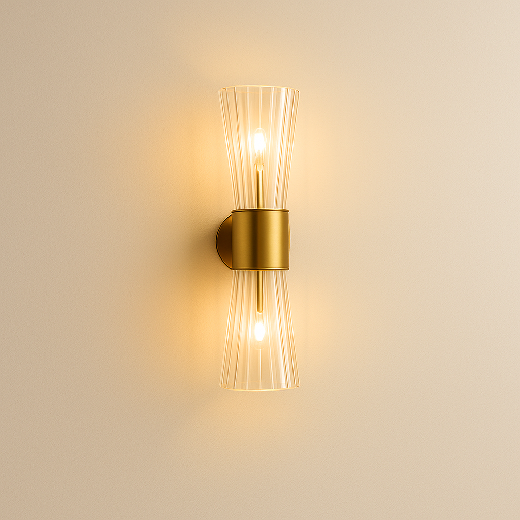 Elegant Brass Wall Sconce Lighting with Dual Glass Shades | Modern Design for Ambient Illumination 0