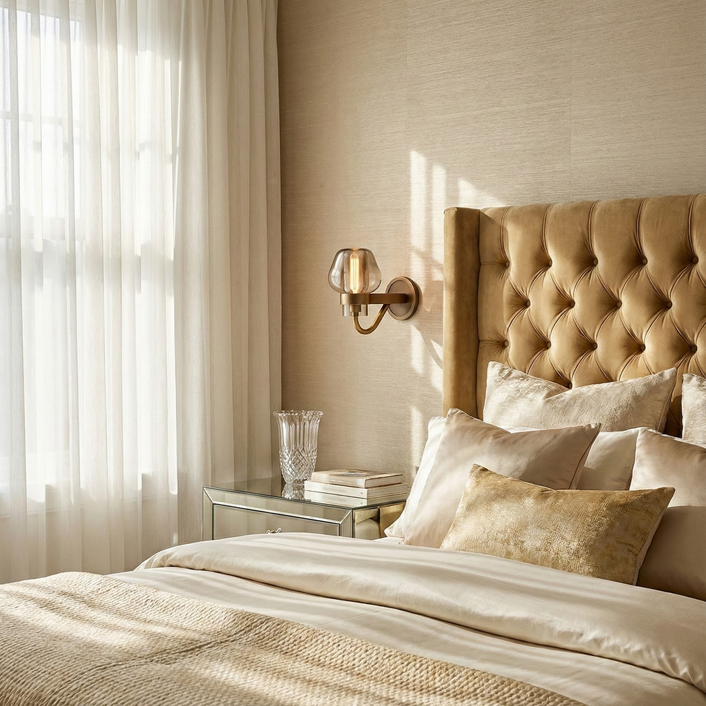 Elegant Crystal Wall Sconce Lighting with Brass Base | Modern Design for Luxurious Ambiance 4