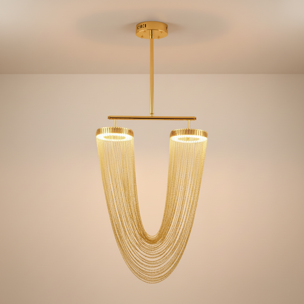 Elegant Modern Chandelier Light with Fluid Metallic Design | Sophisticated Dining Room Lighting for Stylish Interiors 0