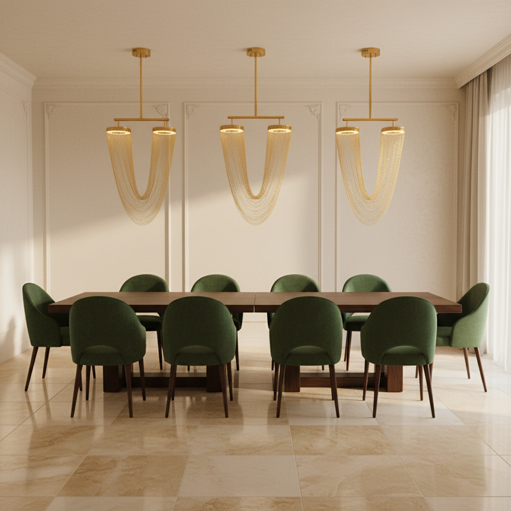Elegant Modern Chandelier Light with Fluid Metallic Design | Sophisticated Dining Room Lighting for Stylish Interiors 1