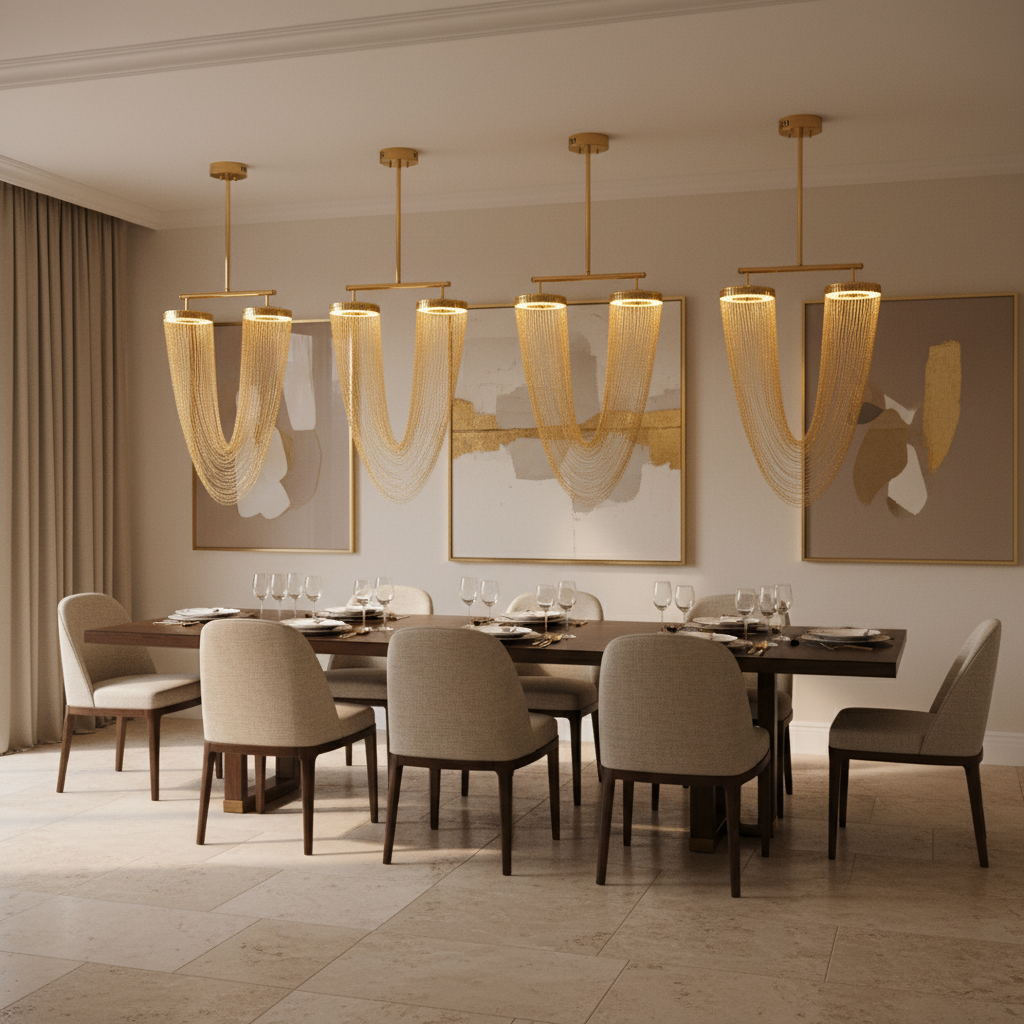 Elegant Modern Chandelier Light with Fluid Metallic Design | Sophisticated Dining Room Lighting for Stylish Interiors 2