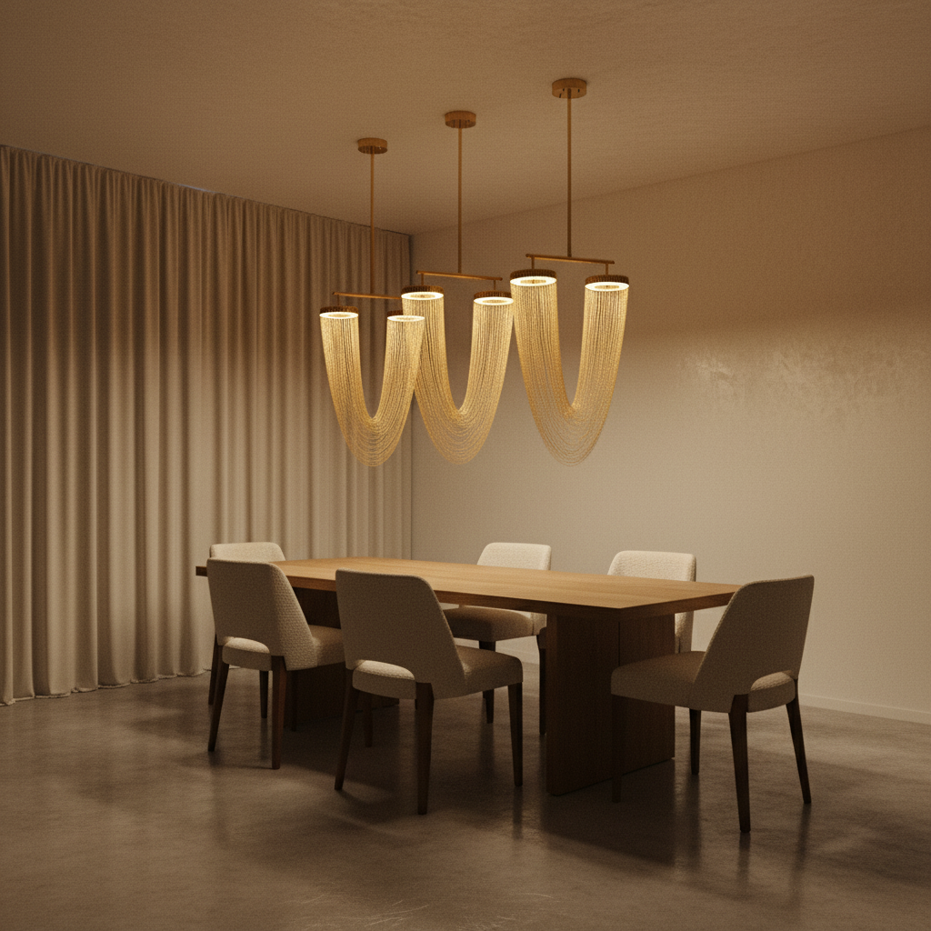 Elegant Modern Chandelier Light with Fluid Metallic Design | Sophisticated Dining Room Lighting for Stylish Interiors 3