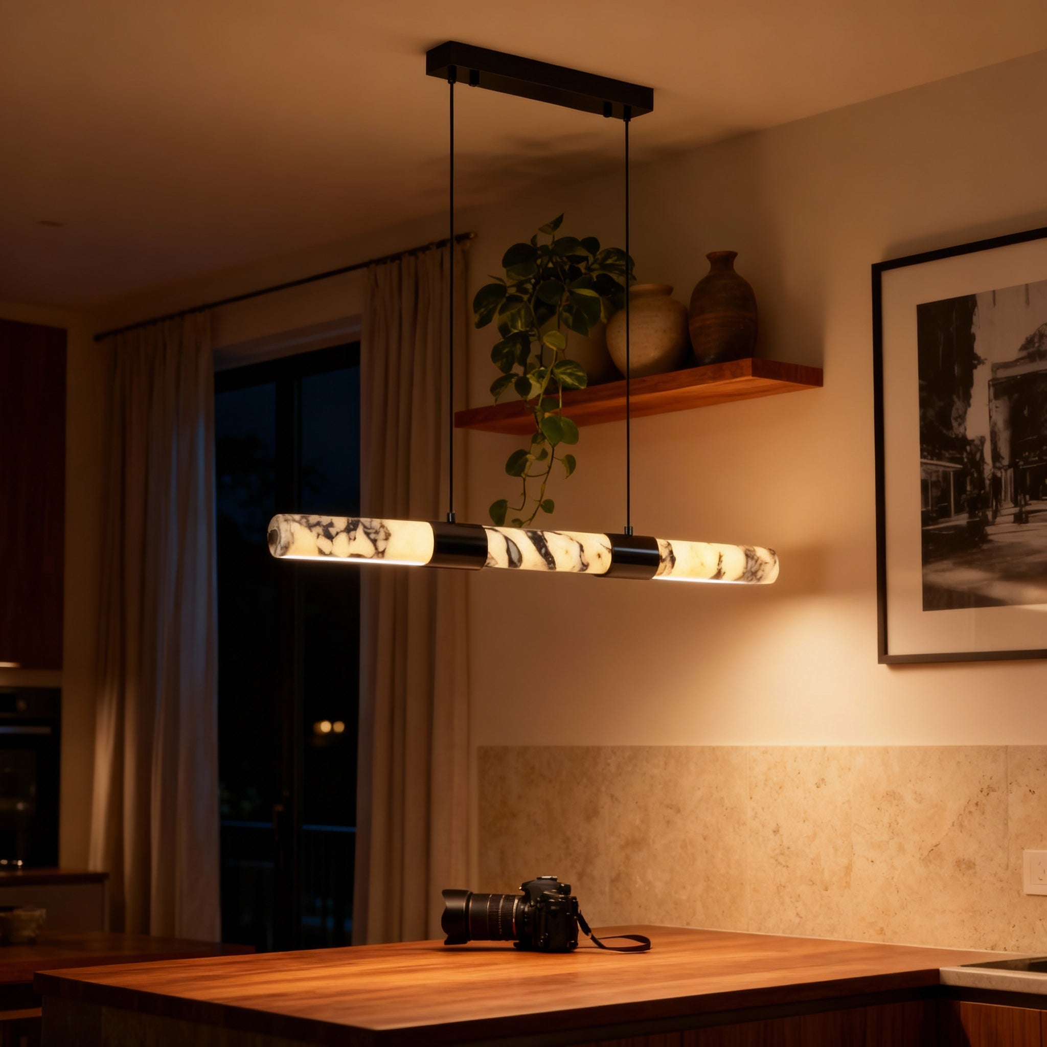 Elegant Modern Chandelier Light with Unique Marble Veining | Soft Ambient Glow for Dining Rooms 1