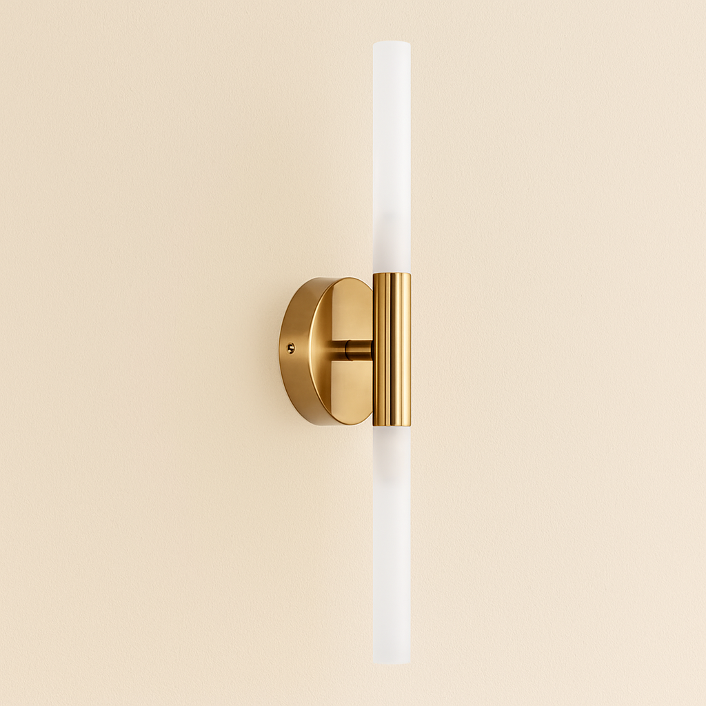 Elegant Wall Sconce Lighting | Slim Brass Fixture with Frosted Diffusers | Modern Illumination for Contemporary Spaces 0