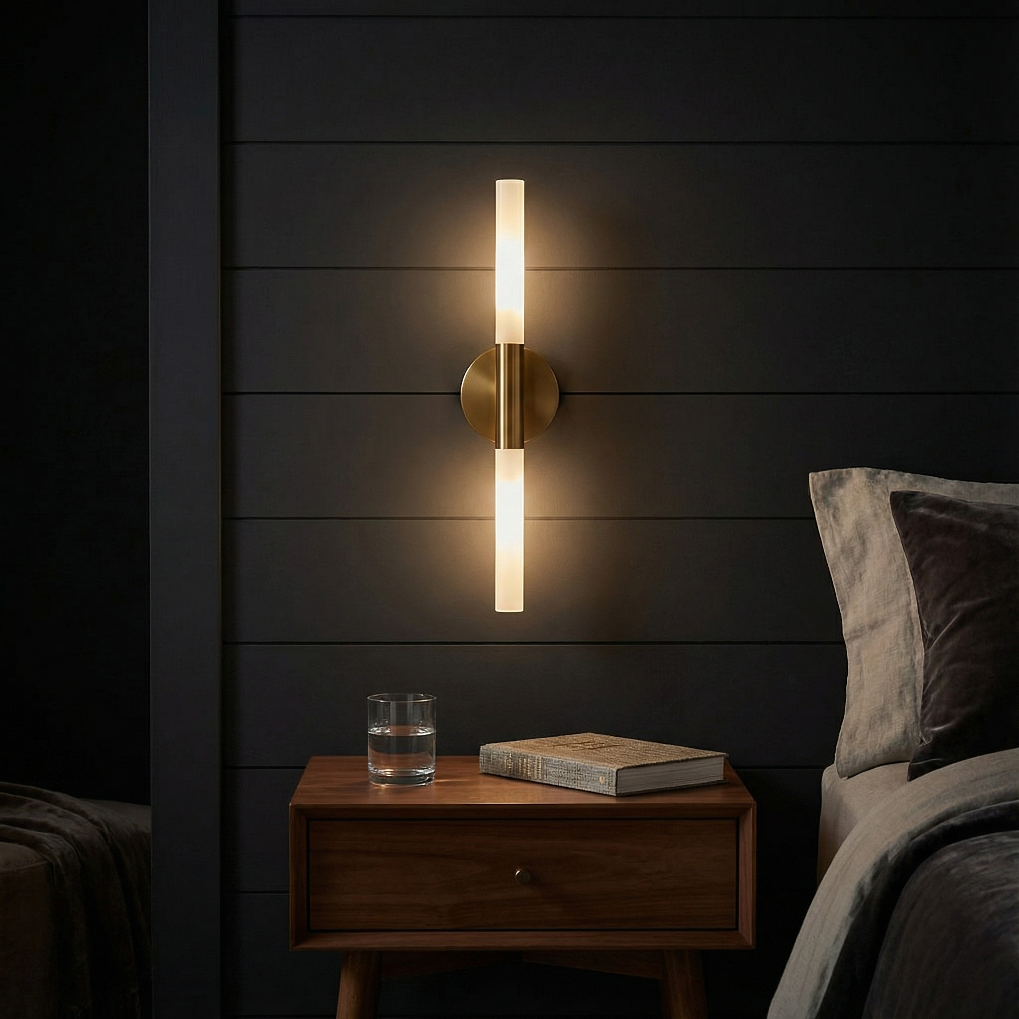 Elegant Wall Sconce Lighting | Slim Brass Fixture with Frosted Diffusers | Modern Illumination for Contemporary Spaces 1