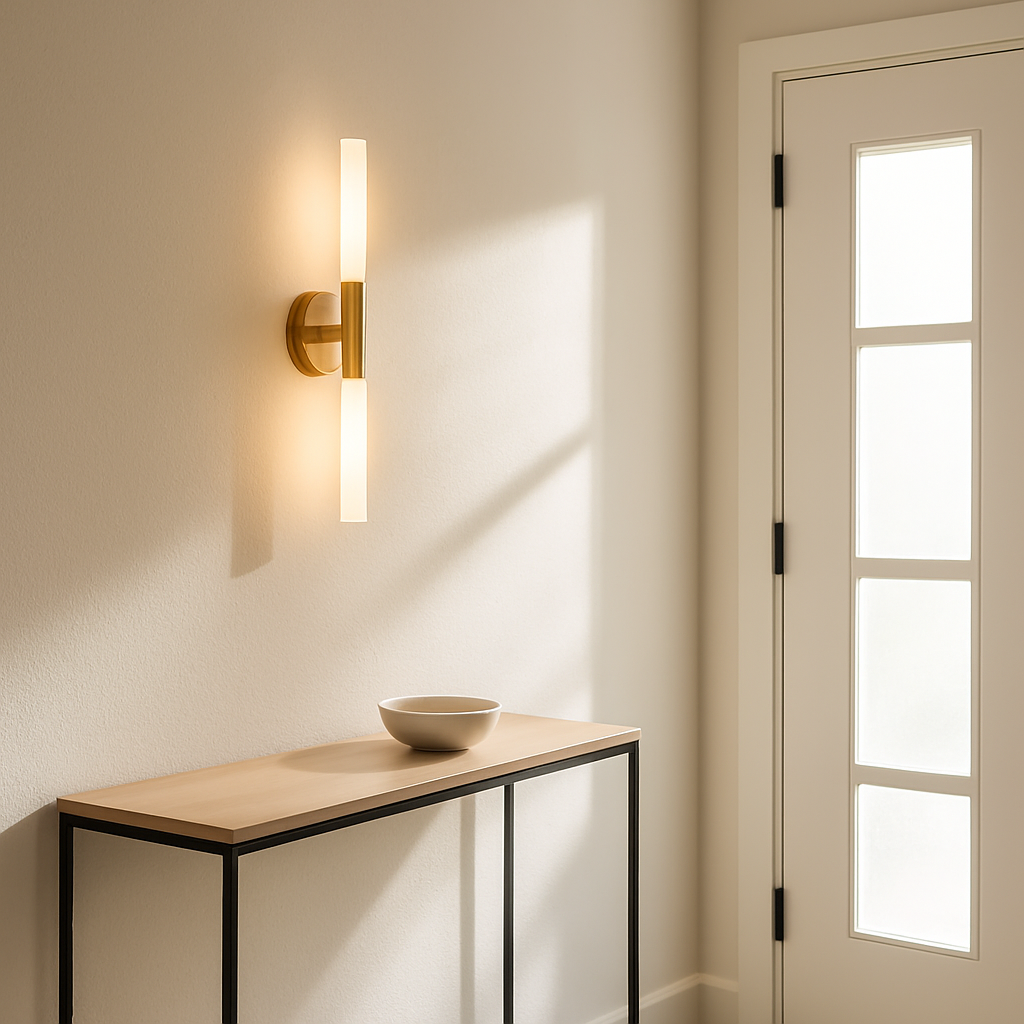 Elegant Wall Sconce Lighting | Slim Brass Fixture with Frosted Diffusers | Modern Illumination for Contemporary Spaces 4