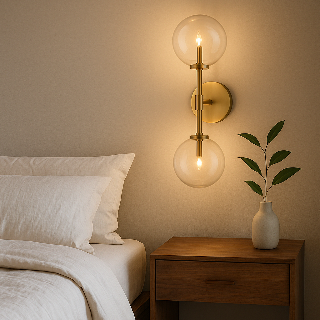 Elegant Wall Sconce Lighting with Dual Glass Spheres for Soft Illumination 1