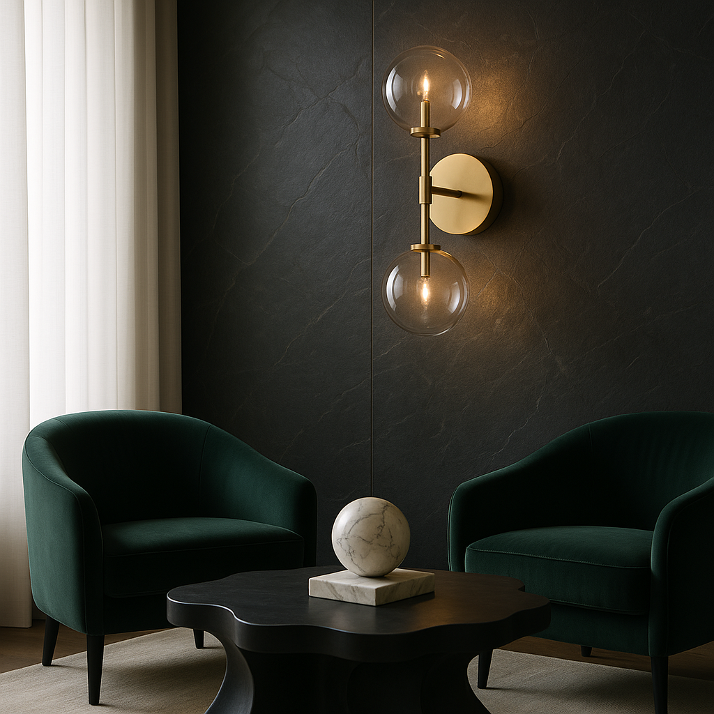 Elegant Wall Sconce Lighting with Dual Glass Spheres for Soft Illumination 3