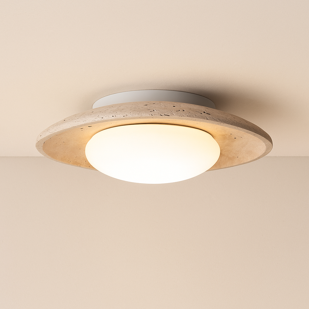 Maren Collection | Flush Mount Ceiling Light with Softly Rounded Design | Natural Travertine for Serene Atmosphere 0