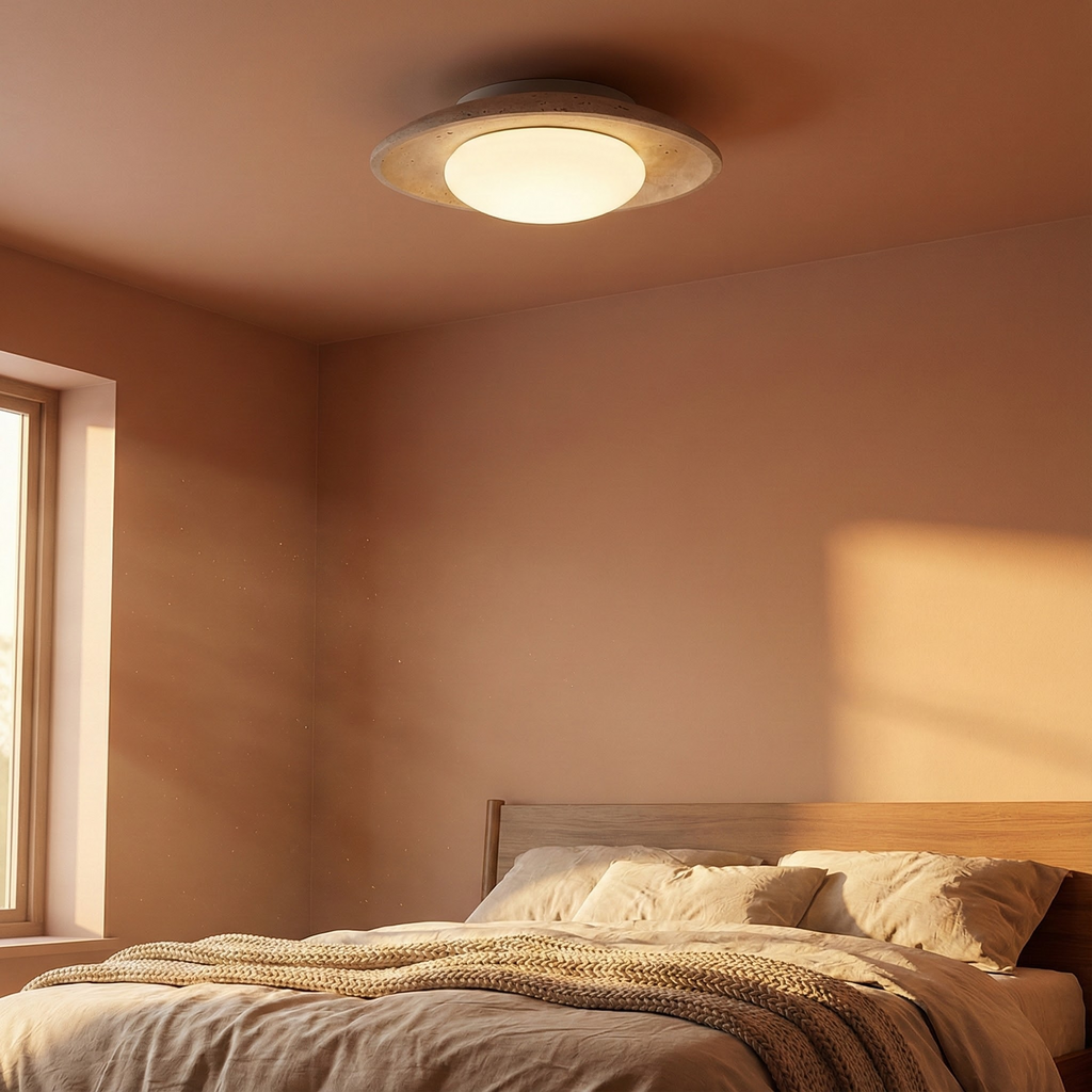 Maren Collection | Flush Mount Ceiling Light with Softly Rounded Design | Natural Travertine for Serene Atmosphere 1