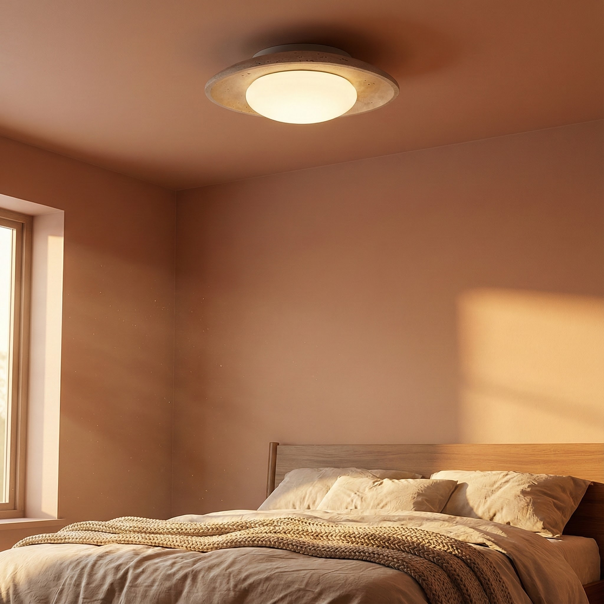 Maren Collection | Flush Mount Ceiling Light with Softly Rounded Design | Natural Travertine for Serene Atmosphere 1