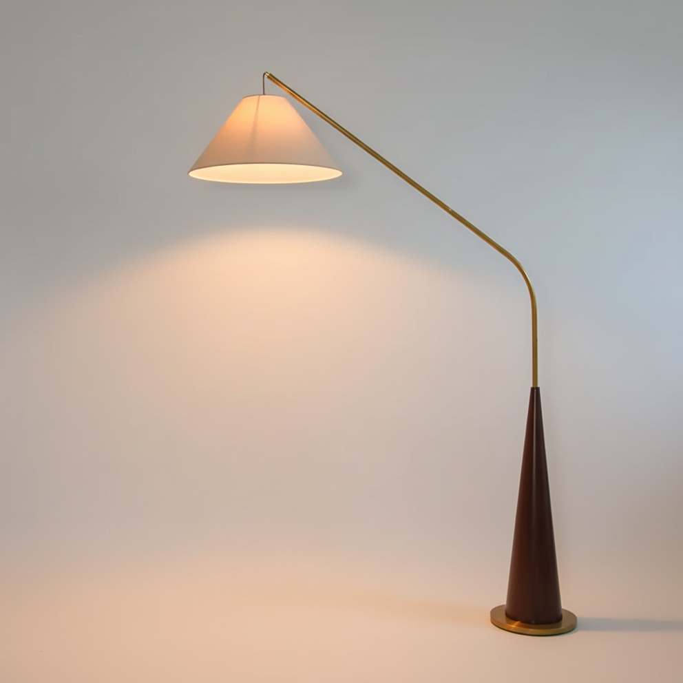 Modern Arc Floor Lamp with Wood Base & Soft Fabric Shade | Elegant Lighting for Living Rooms 0