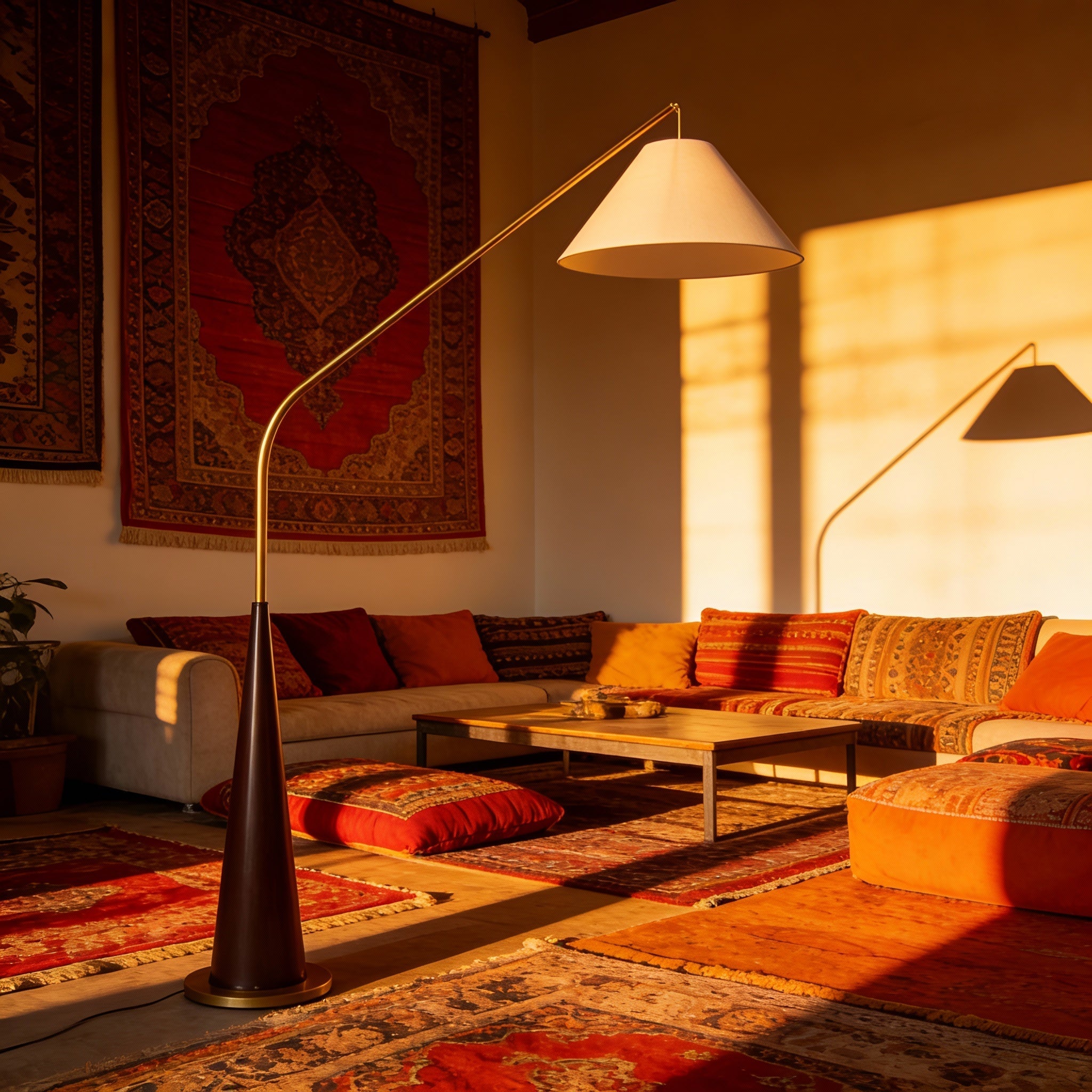 Modern Arc Floor Lamp with Wood Base & Soft Fabric Shade | Elegant Lighting for Living Rooms 1