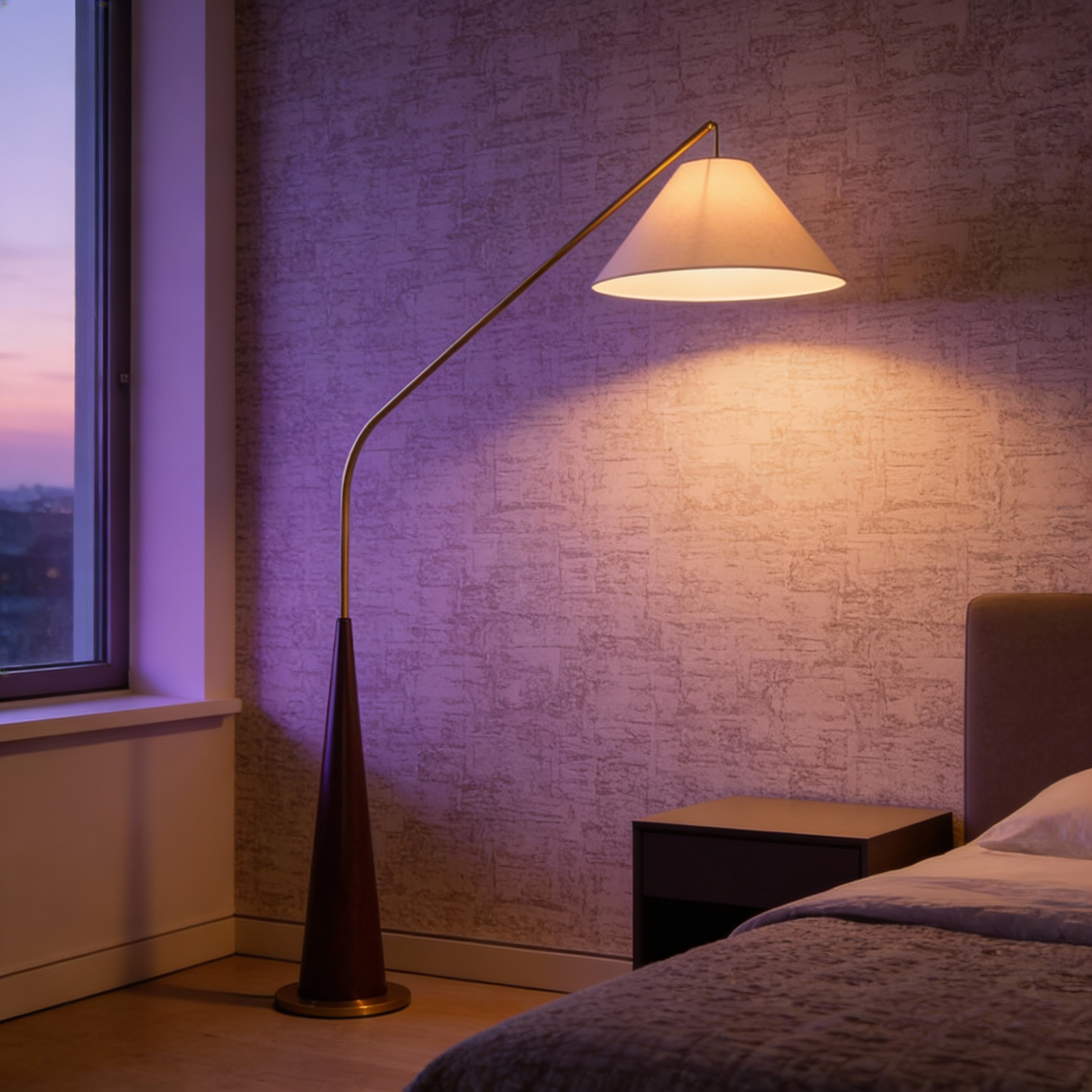 Modern Arc Floor Lamp with Wood Base & Soft Fabric Shade | Elegant Lighting for Living Rooms 3