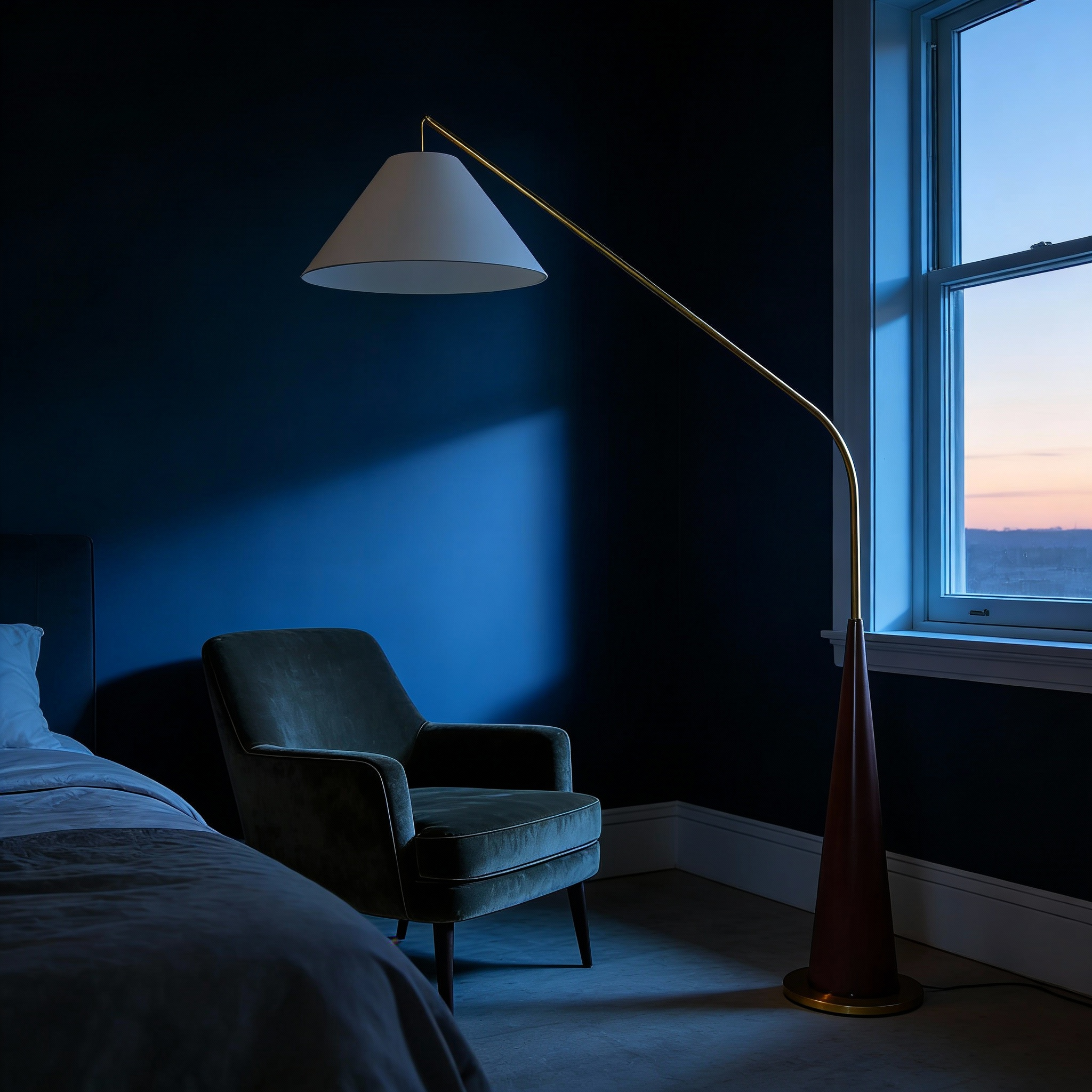 Modern Arc Floor Lamp with Wood Base & Soft Fabric Shade | Elegant Lighting for Living Rooms 4