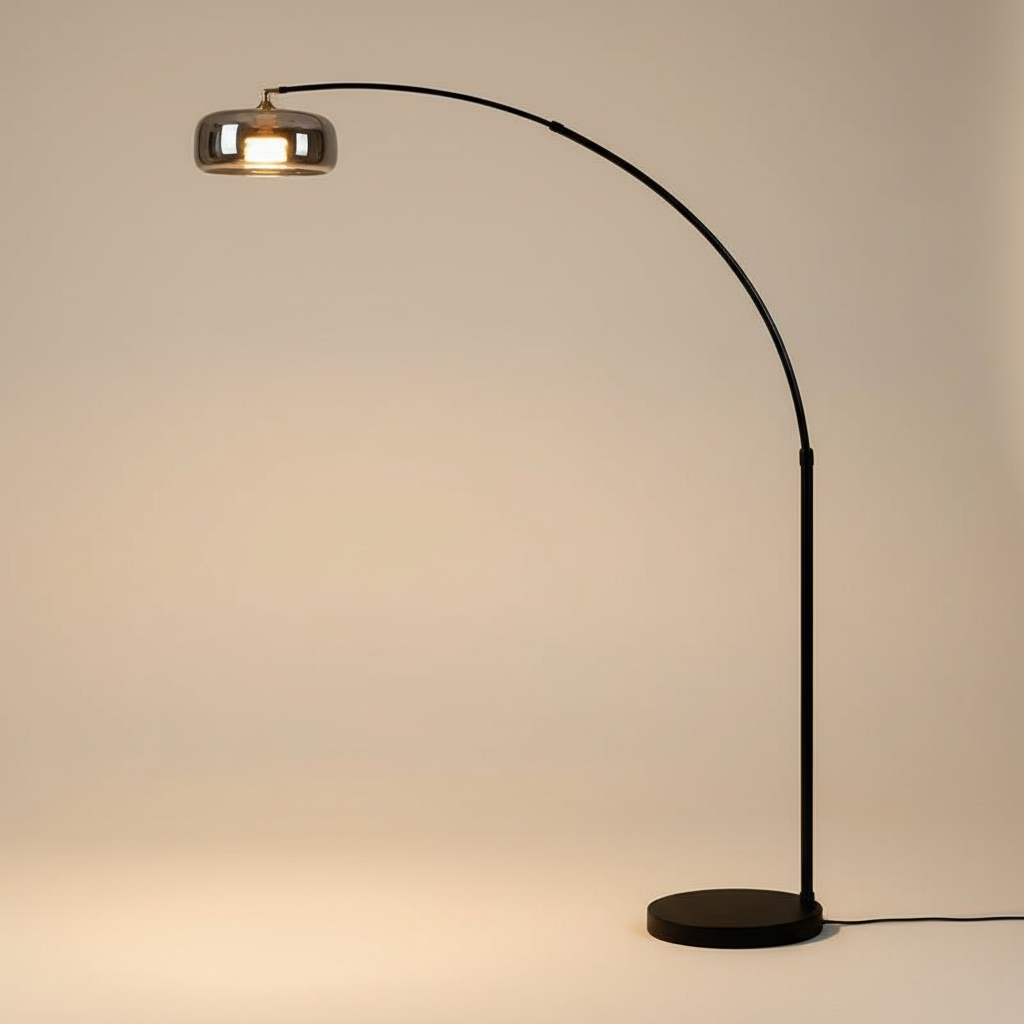 Modern Black Arc Floor Lamp with Glass Shade | Elegant Lighting for Living Rooms 0