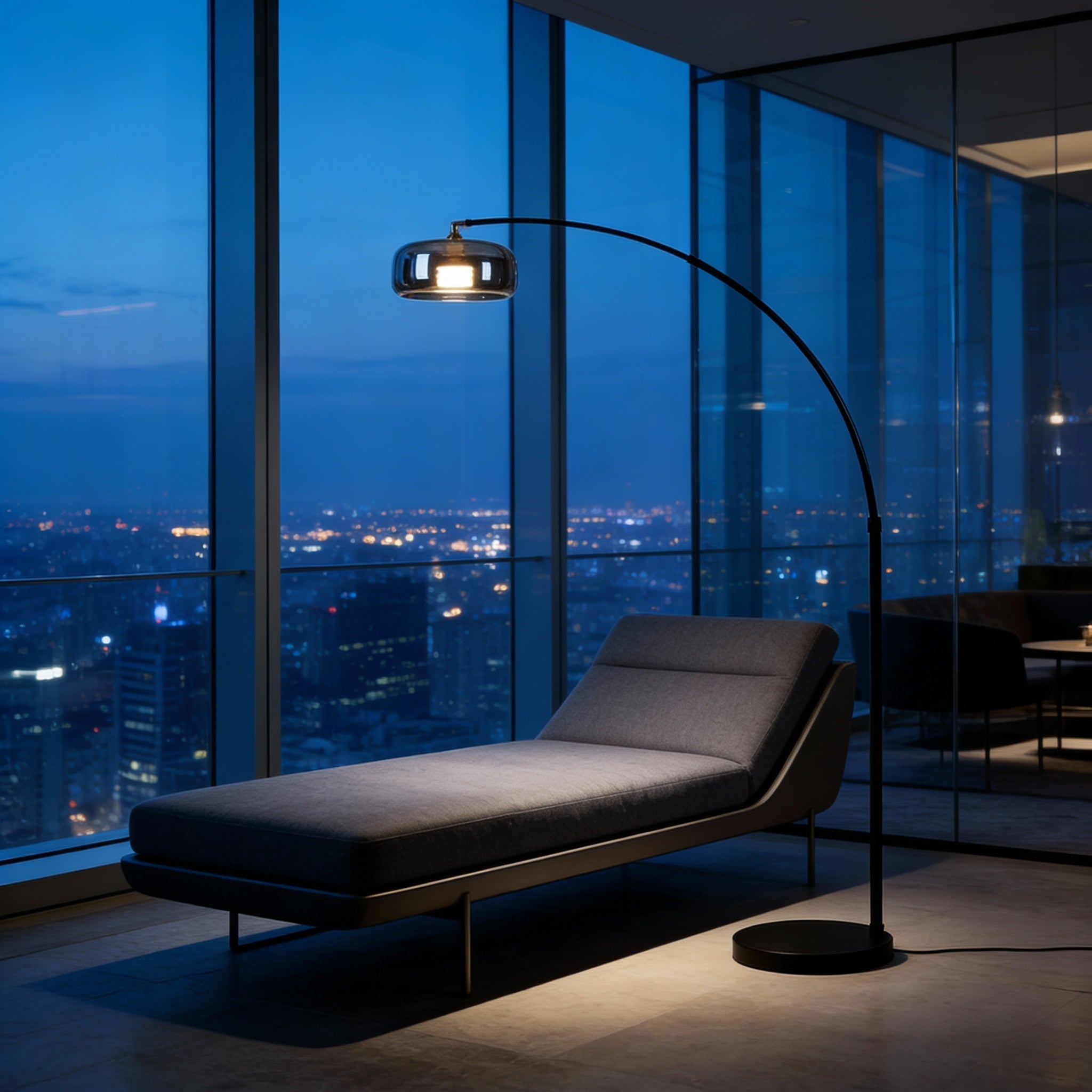 Modern Black Arc Floor Lamp with Glass Shade | Elegant Lighting for Living Rooms 2