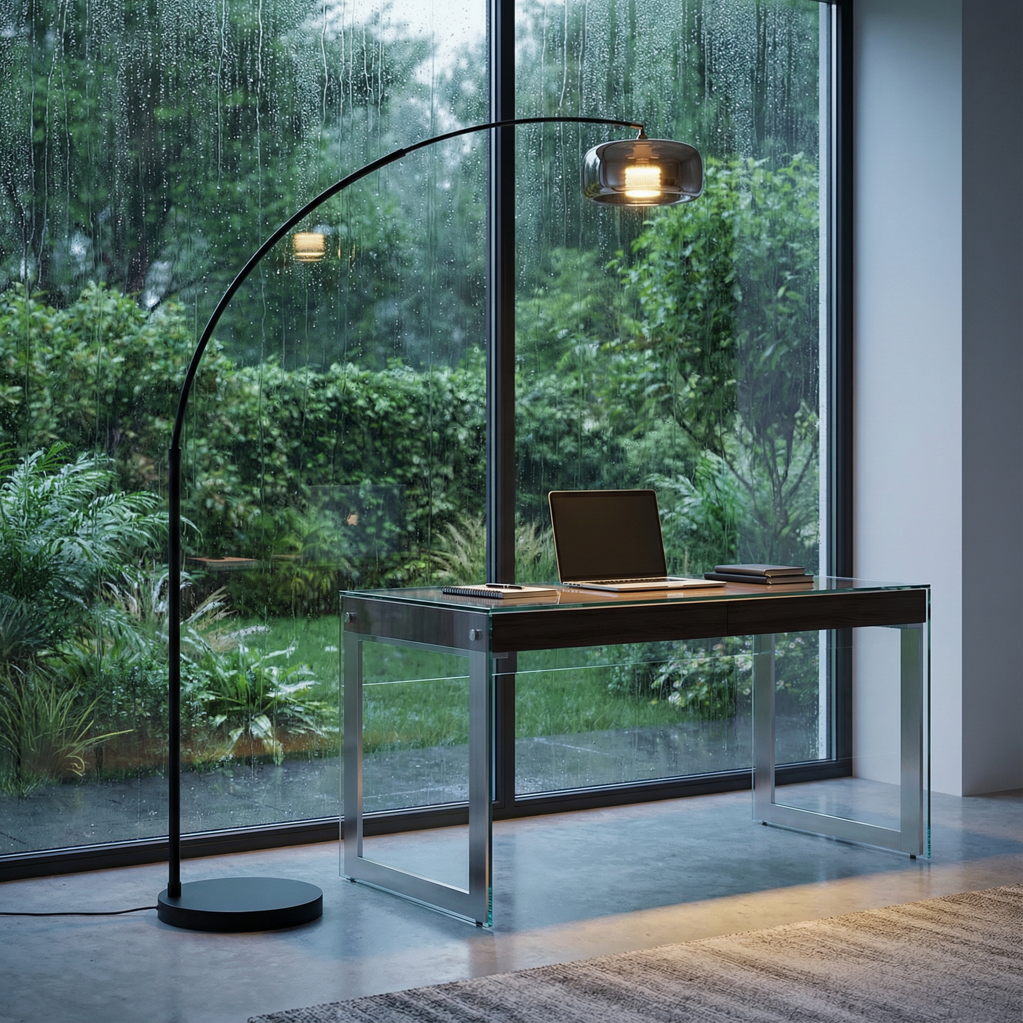 Modern Black Arc Floor Lamp with Glass Shade | Elegant Lighting for Living Rooms 3