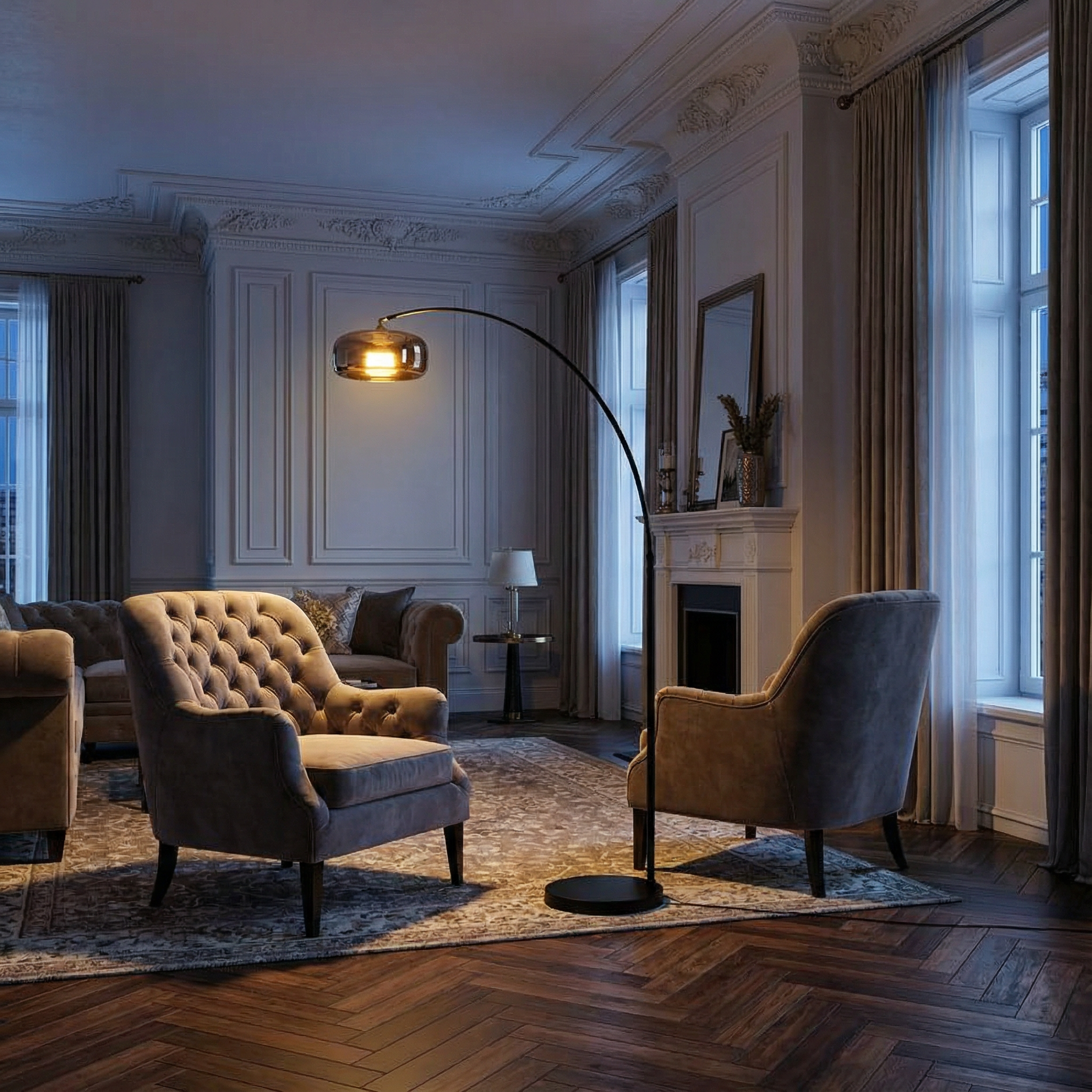 Modern Black Arc Floor Lamp with Glass Shade | Elegant Lighting for Living Rooms 4