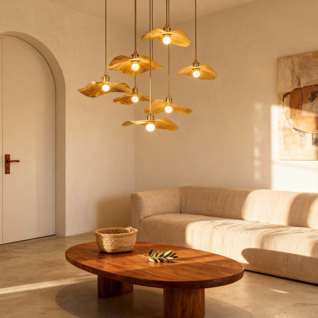 Modern Brass Flush Mount Ceiling Light with Adjustable Height | Elegant Design for Ambient Illumination 2