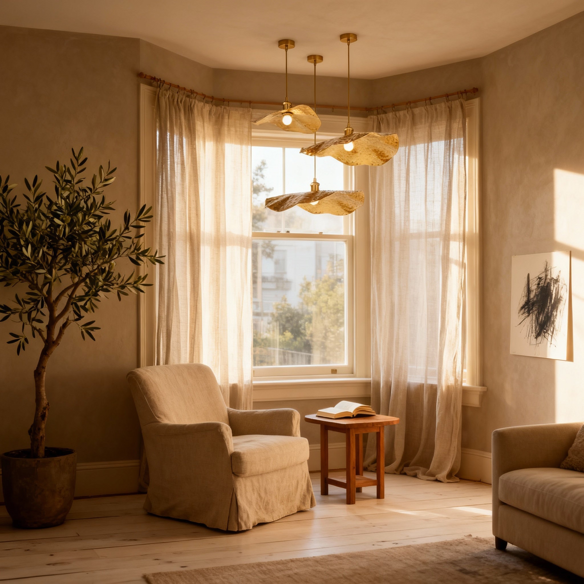 Modern Brass Flush Mount Ceiling Light with Adjustable Height | Elegant Design for Ambient Illumination 3