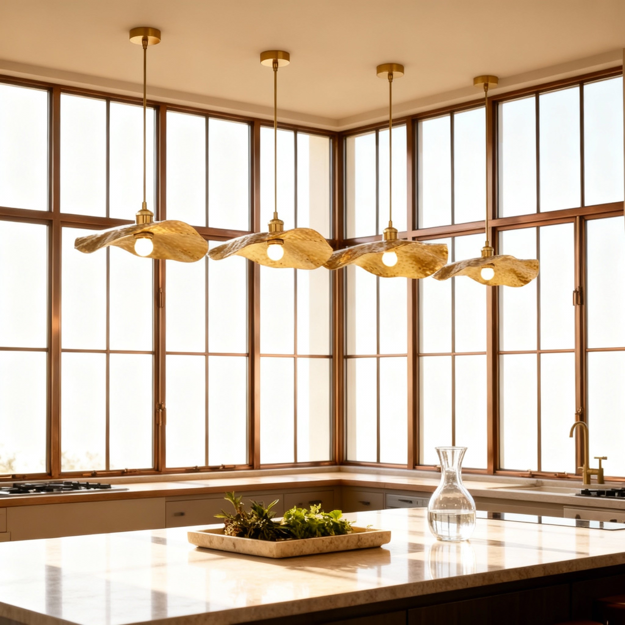 Modern Brass Flush Mount Ceiling Light with Adjustable Height | Elegant Design for Ambient Illumination 5