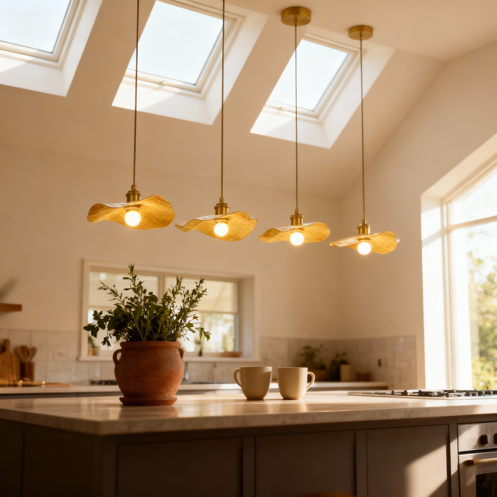 Modern Brass Flush Mount Ceiling Light with Adjustable Height | Elegant Design for Ambient Illumination 6