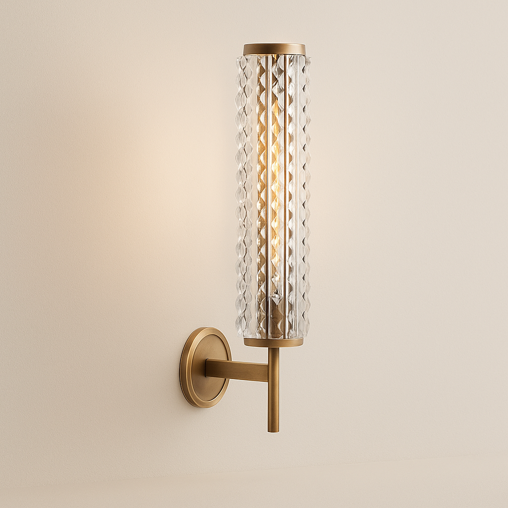 Modern Brass Wall Sconce Lighting with Luminous Glass Column | Elegant Design for Contemporary Interiors 0