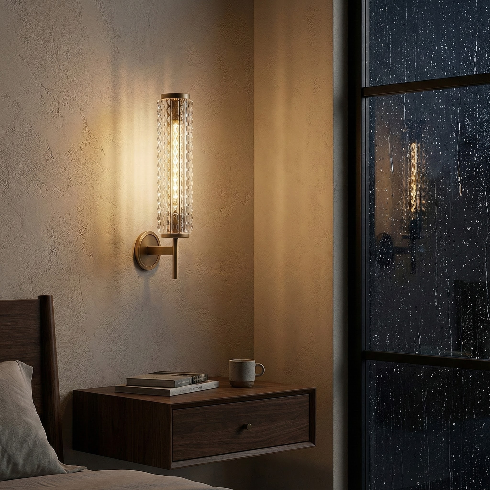 Modern Brass Wall Sconce Lighting with Luminous Glass Column | Elegant Design for Contemporary Interiors 1