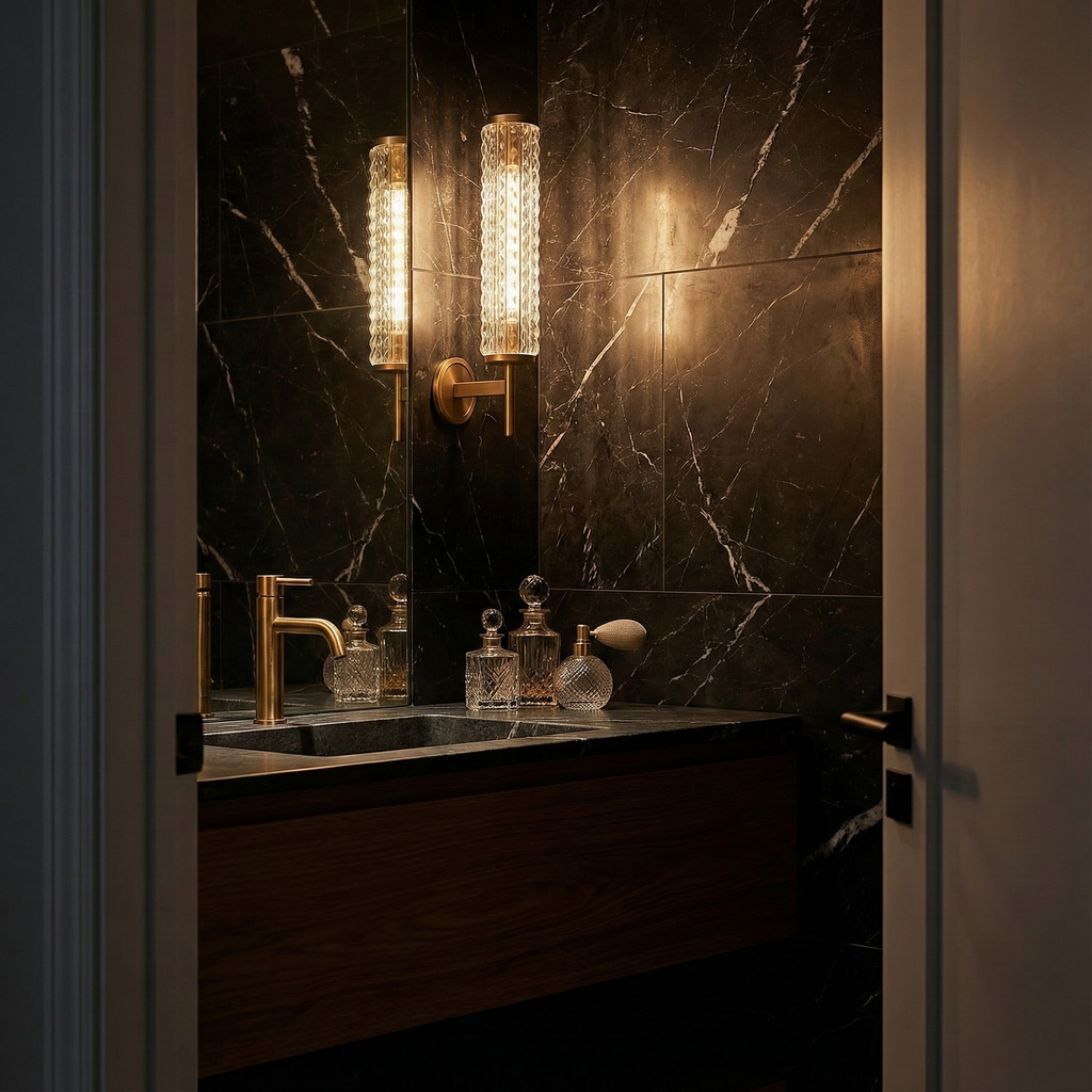 Modern Brass Wall Sconce Lighting with Luminous Glass Column | Elegant Design for Contemporary Interiors 3