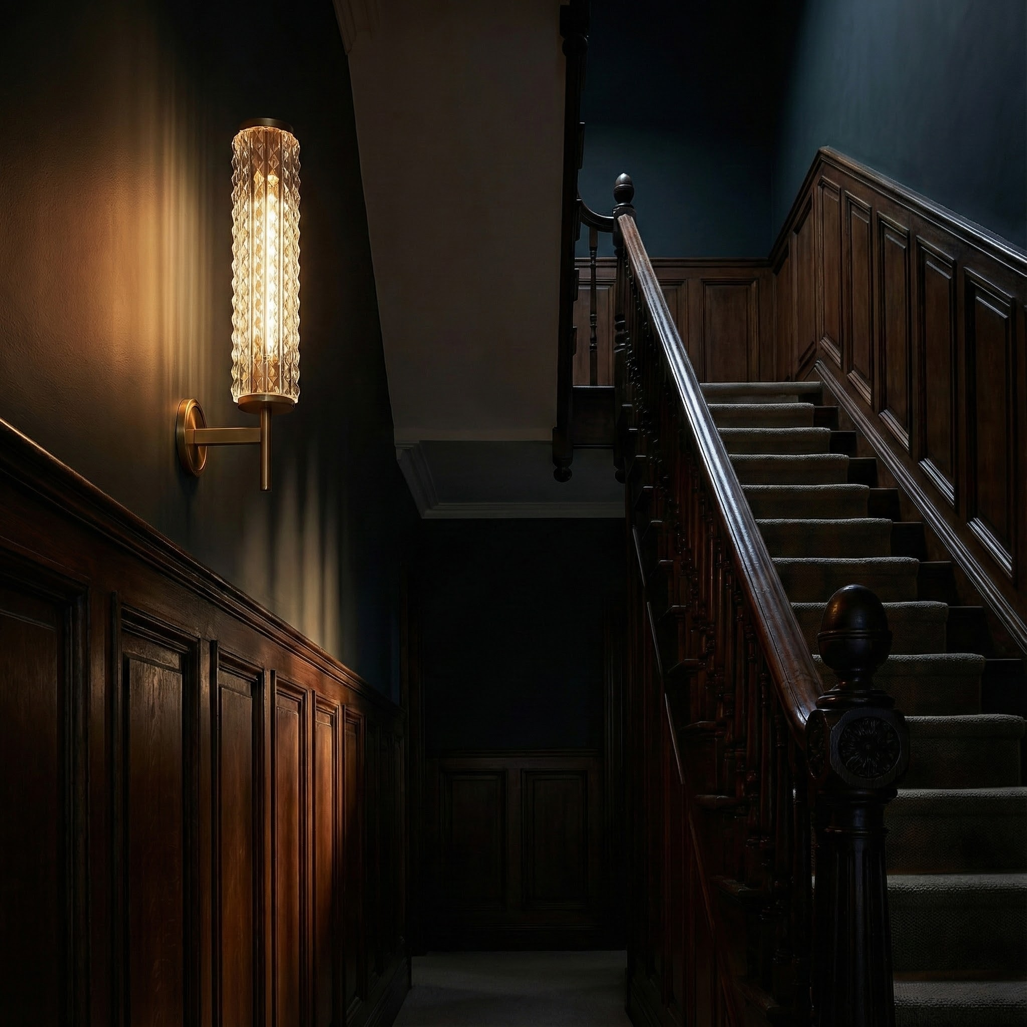 Modern Brass Wall Sconce Lighting with Luminous Glass Column | Elegant Design for Contemporary Interiors 5