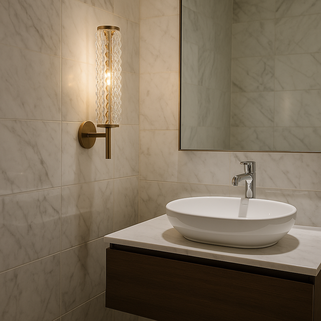 Modern Brass Wall Sconce Lighting with Luminous Glass Column | Elegant Design for Contemporary Interiors 7