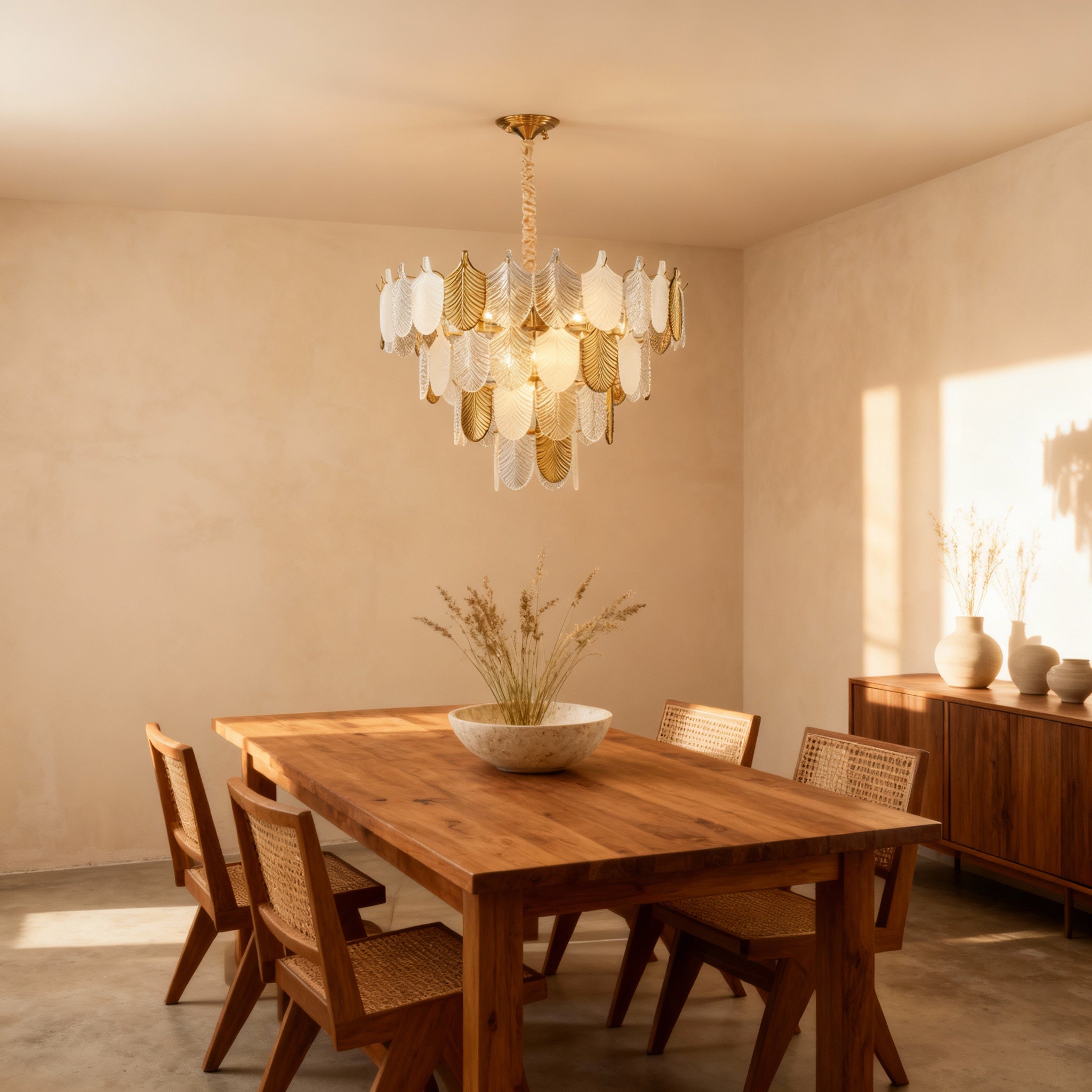 Modern Chandelier | Gold Chandelier Light with Layered Glass Leaves | Elegant Illumination for Dining Rooms 1