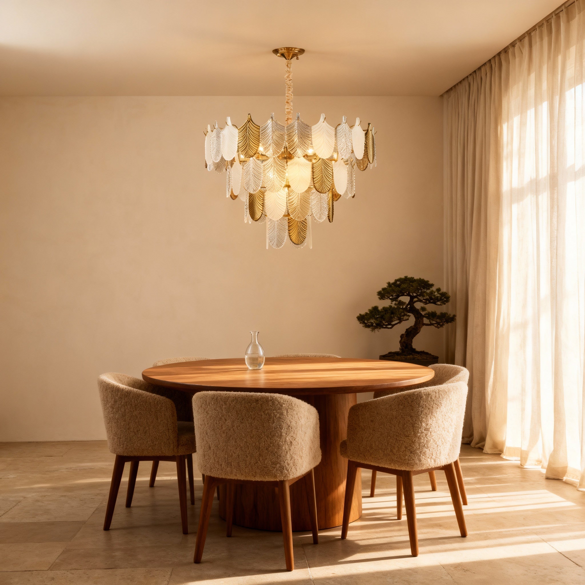 Modern Chandelier | Gold Chandelier Light with Layered Glass Leaves | Elegant Illumination for Dining Rooms 2