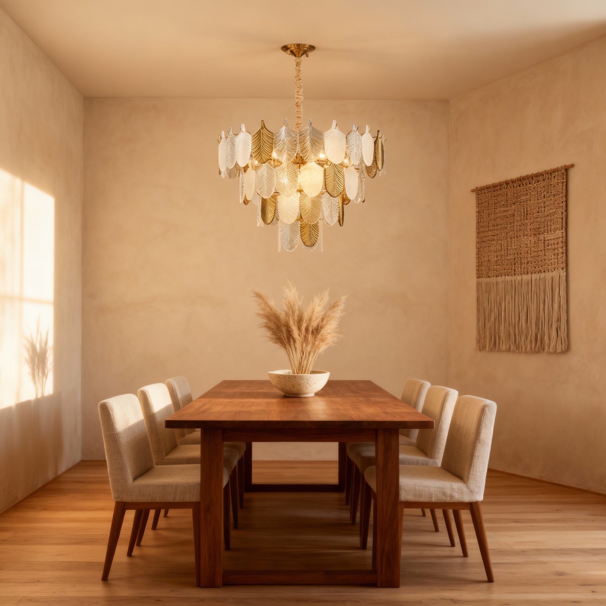 Modern Chandelier | Gold Chandelier Light with Layered Glass Leaves | Elegant Illumination for Dining Rooms 4