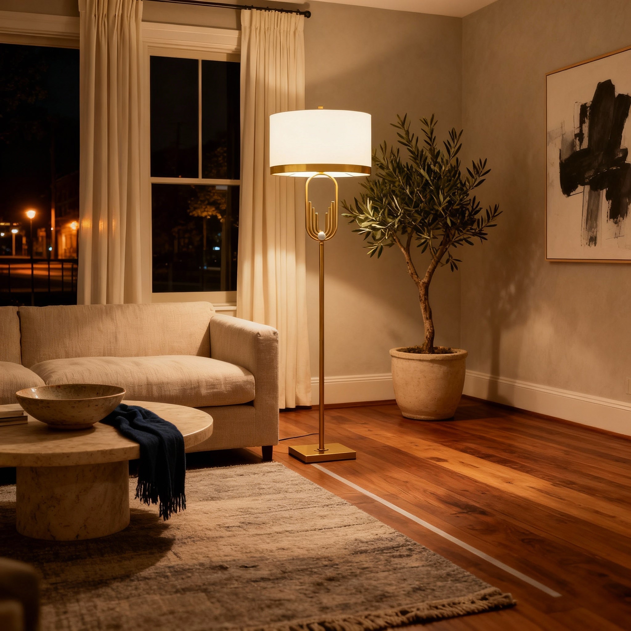 Modern Floor Lamp with Sculpted Metallic Detailing | Elegant Design for Cozy Ambiance 1