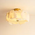 Modern Flush Mount Ceiling Light with Alabaster Design & Brass Base | Ambient Glow for Living Spaces 0