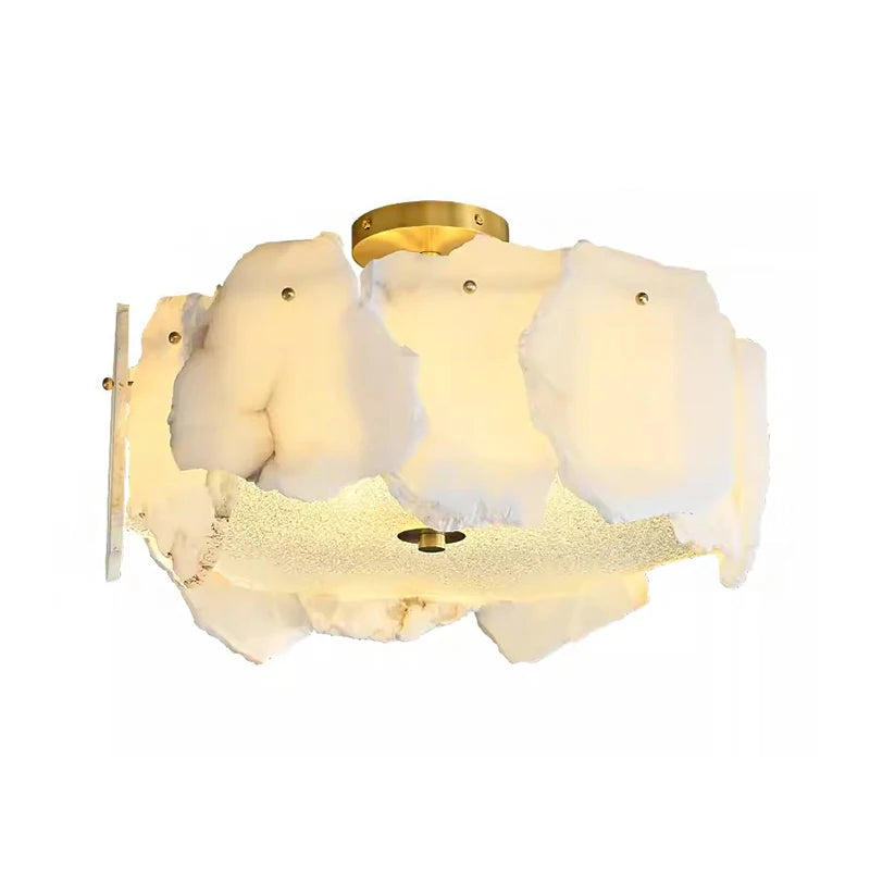 Modern Flush Mount Ceiling Light with Alabaster Design & Brass Base | Ambient Glow for Living Spaces 7