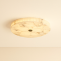 Modern Flush Mount Ceiling Light with Alabaster & Copper Accents | Low-Profile Design for Elegant Ambiance 0