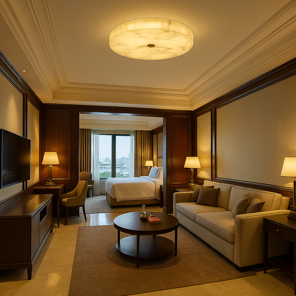 Modern Flush Mount Ceiling Light with Alabaster & Copper Accents | Low-Profile Design for Elegant Ambiance 2