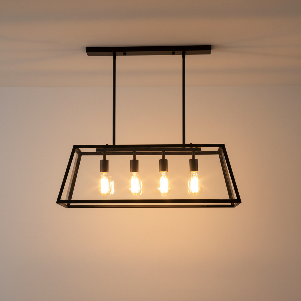 Modern Geometric Pendant Light with Clear Glass Panels | Black Metal Frame for Kitchen Island Illumination 0