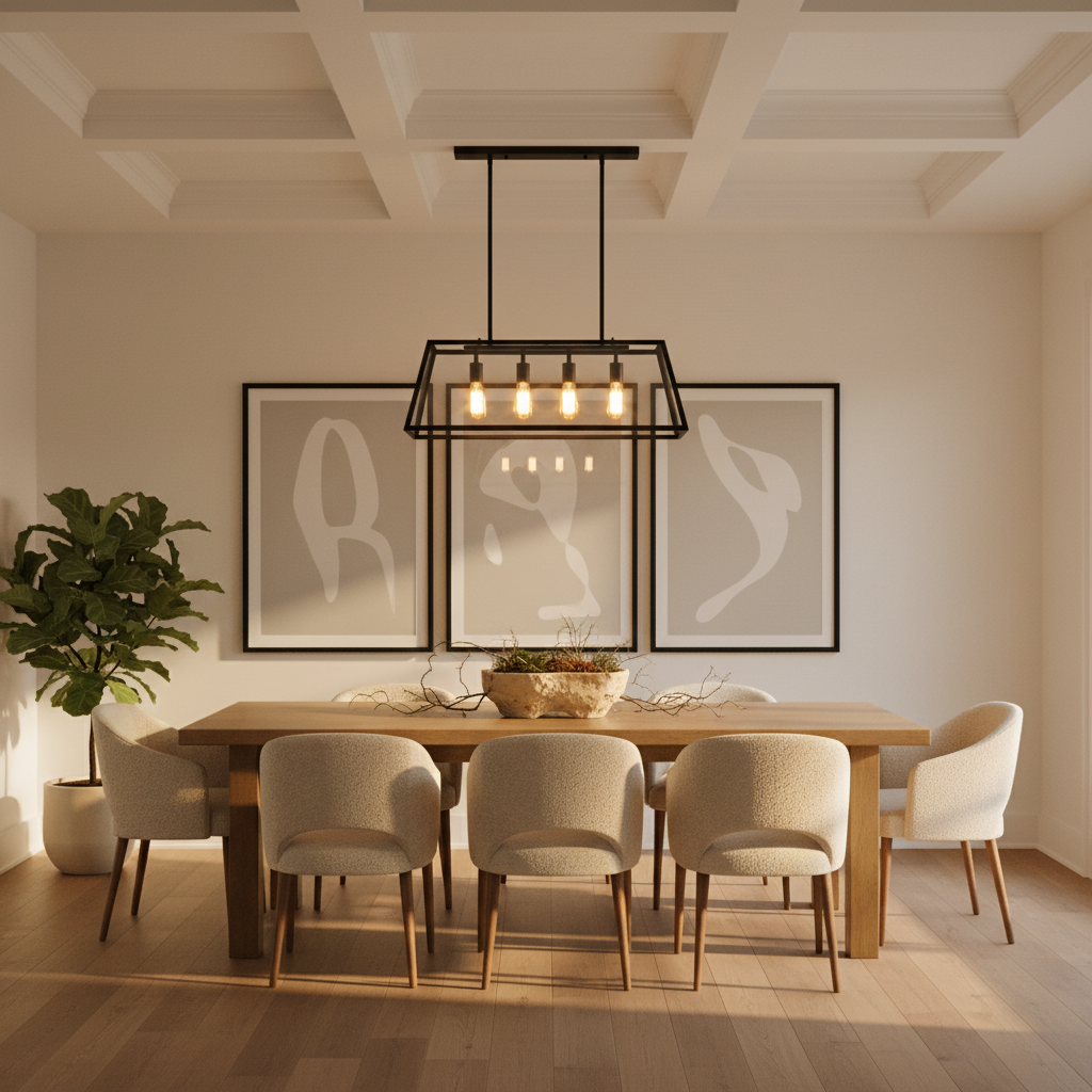 Modern Geometric Pendant Light with Clear Glass Panels | Black Metal Frame for Kitchen Island Illumination 1