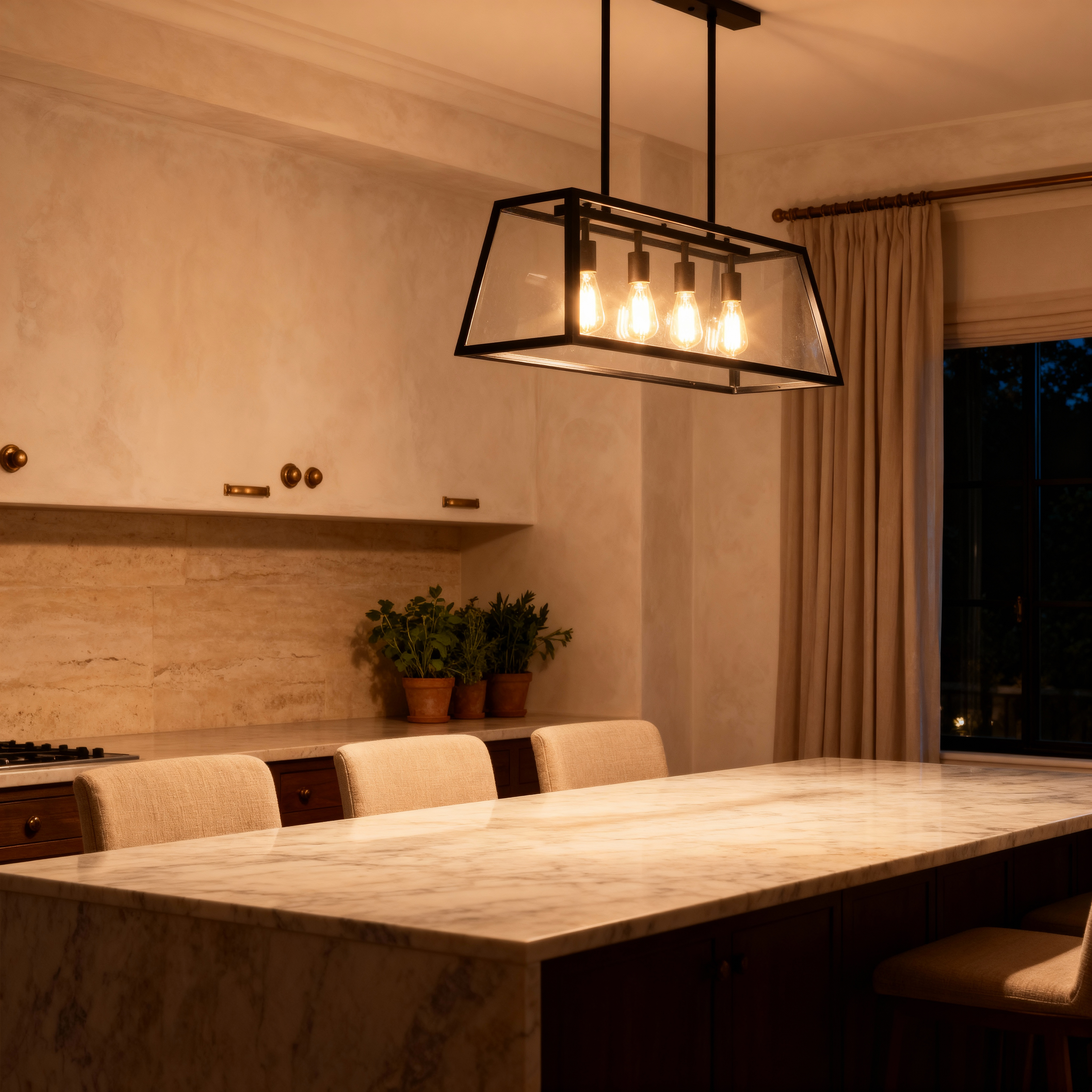 Modern Geometric Pendant Light with Clear Glass Panels | Black Metal Frame for Kitchen Island Illumination 2