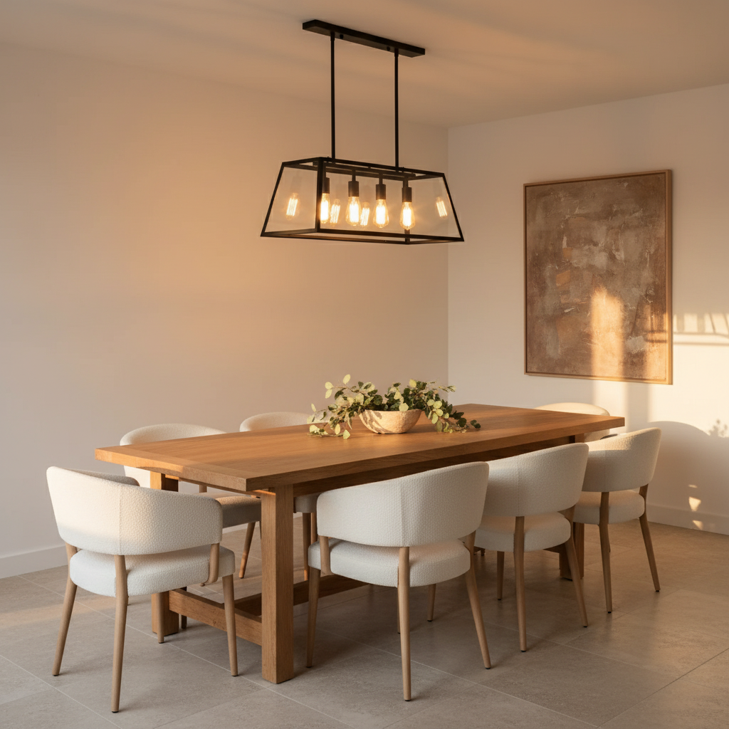 Modern Geometric Pendant Light with Clear Glass Panels | Black Metal Frame for Kitchen Island Illumination 4