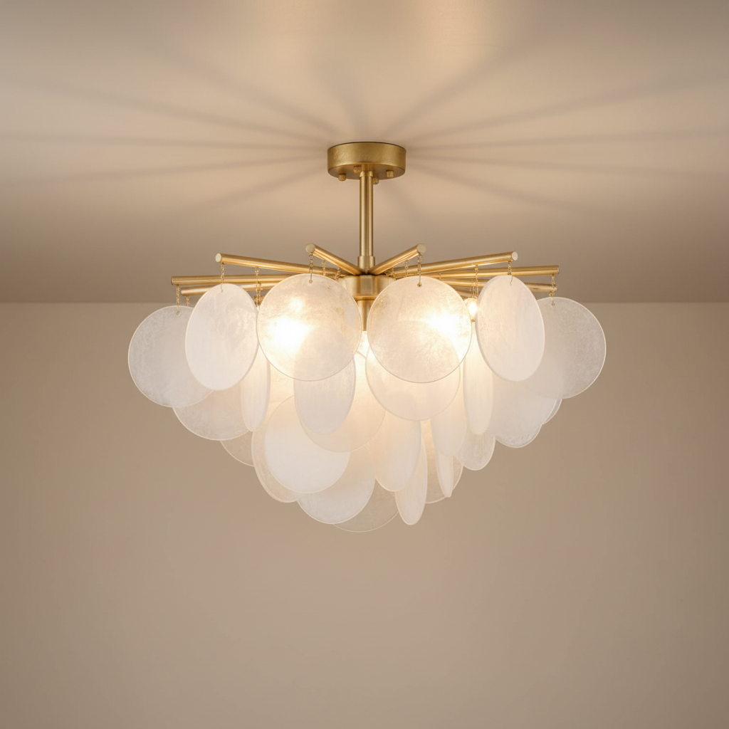 Modern Gold Chandelier Light with Layered Glass Discs | Elegant Design for Dining Room and Living Spaces 0