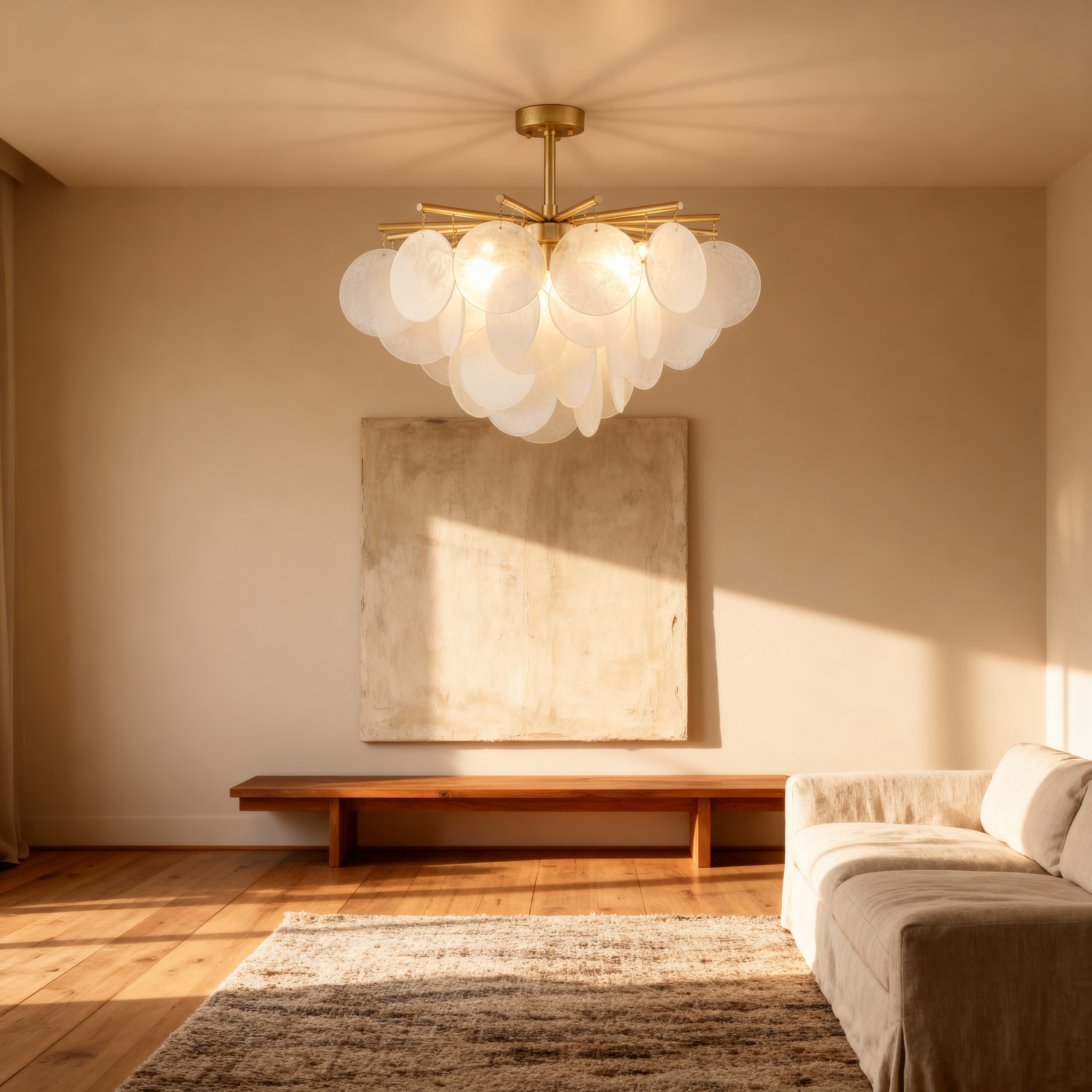 Modern Gold Chandelier Light with Layered Glass Discs | Elegant Design for Dining Room and Living Spaces 1