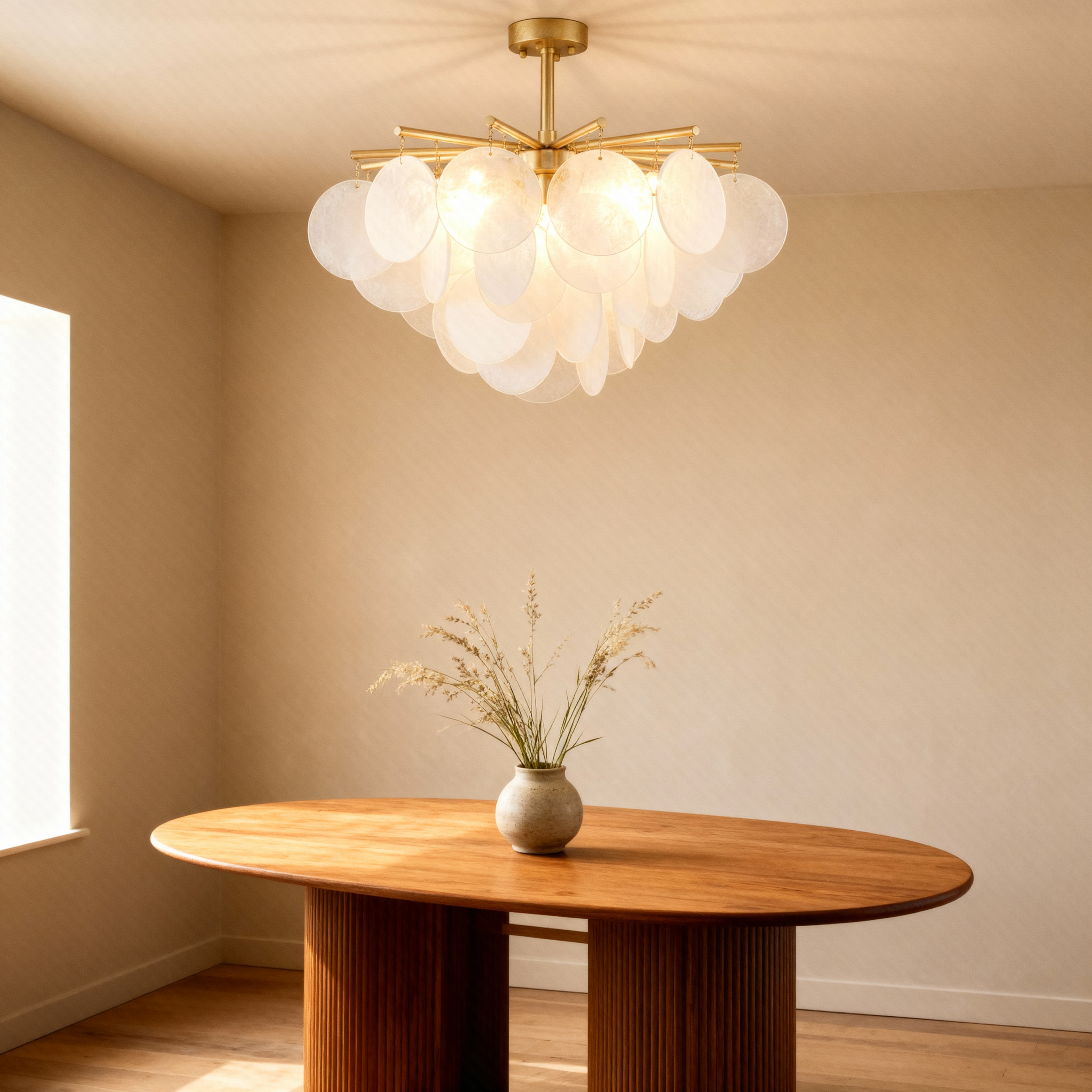 Modern Gold Chandelier Light with Layered Glass Discs | Elegant Design for Dining Room and Living Spaces 2