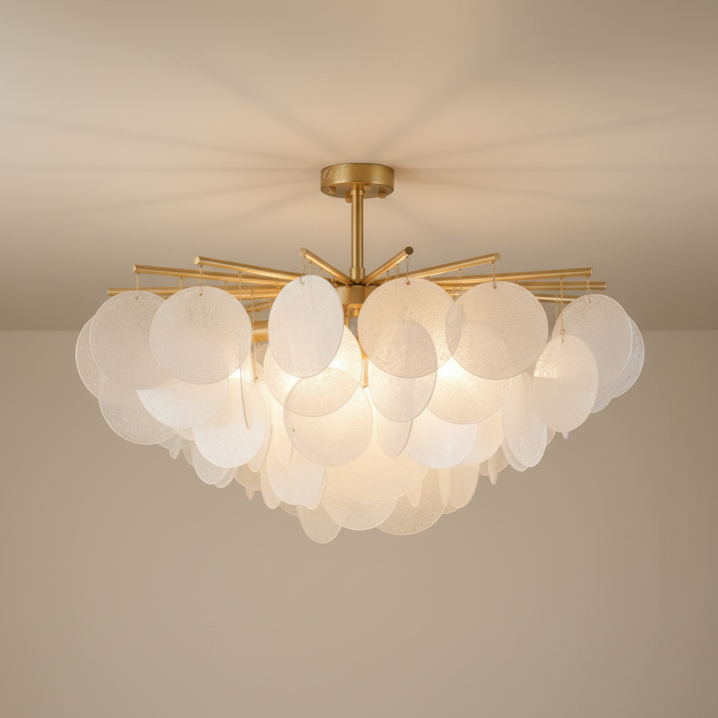 Modern Gold Chandelier Light with Layered Glass Discs | Elegant Design for Dining Room and Living Spaces 8